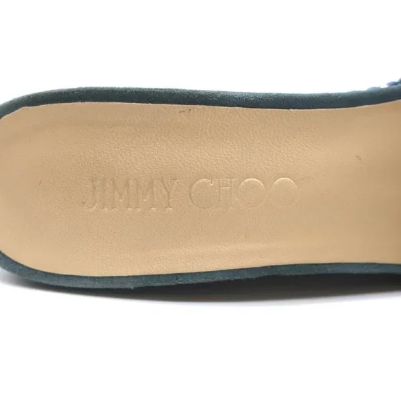 JIMMY CHOO PERFUME CRISSCROSS PLATFORM WEDGE SANDALS BLUE WOVEN RAFFIA SIZE 37 - Picture 9 of 11